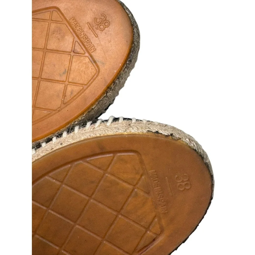 Chanel CC Lambskin Espadrilles 38 Black Leather Logo Flats‎ Slip On
